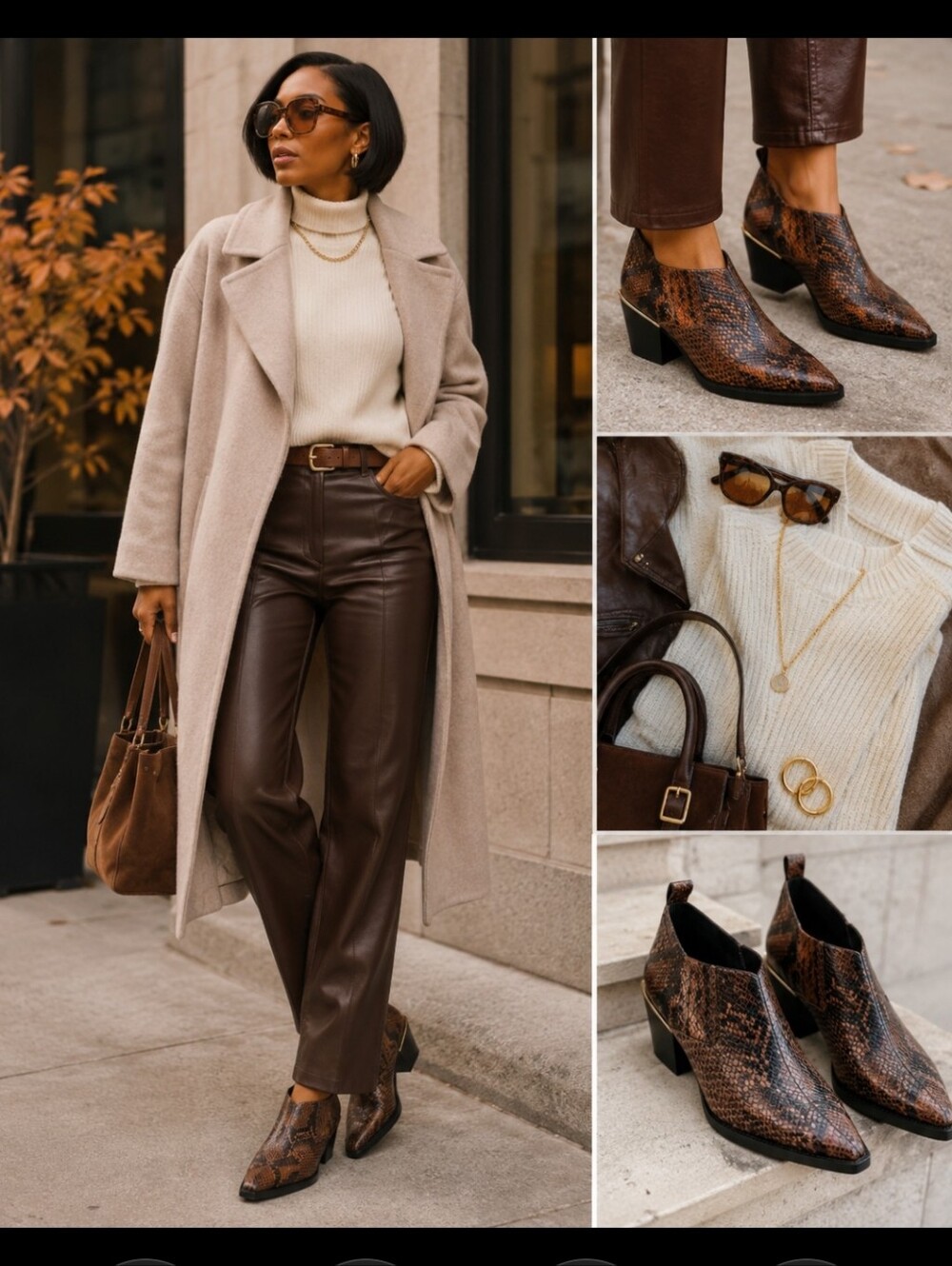BLEEKER & BOND Brown Snake-Print Pointed Leather Booties - Women